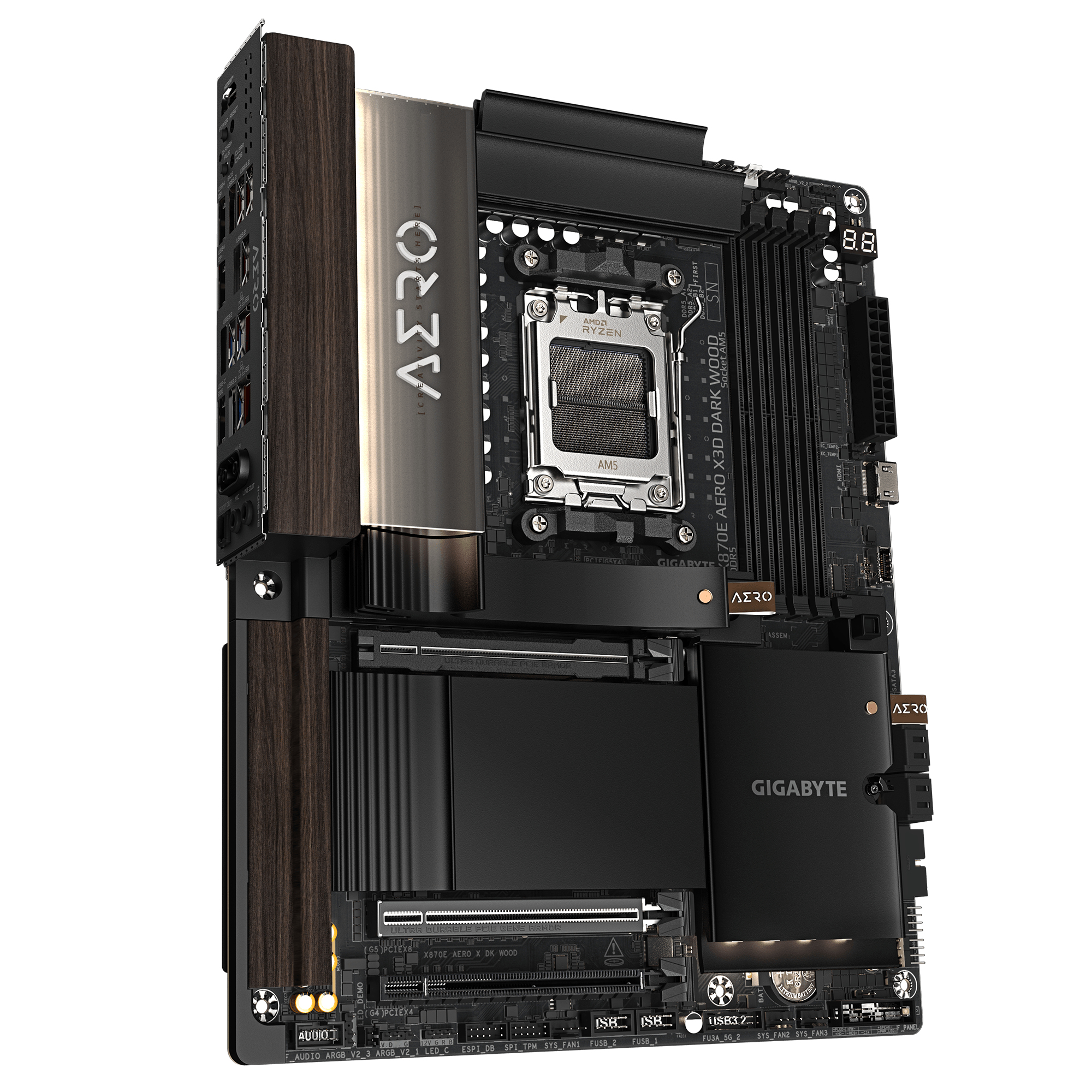 Bekijk afbeelding 3 van Gigabyte X870E AERO X3D Dark Wood (X870, AM5, ATX, DDR5)